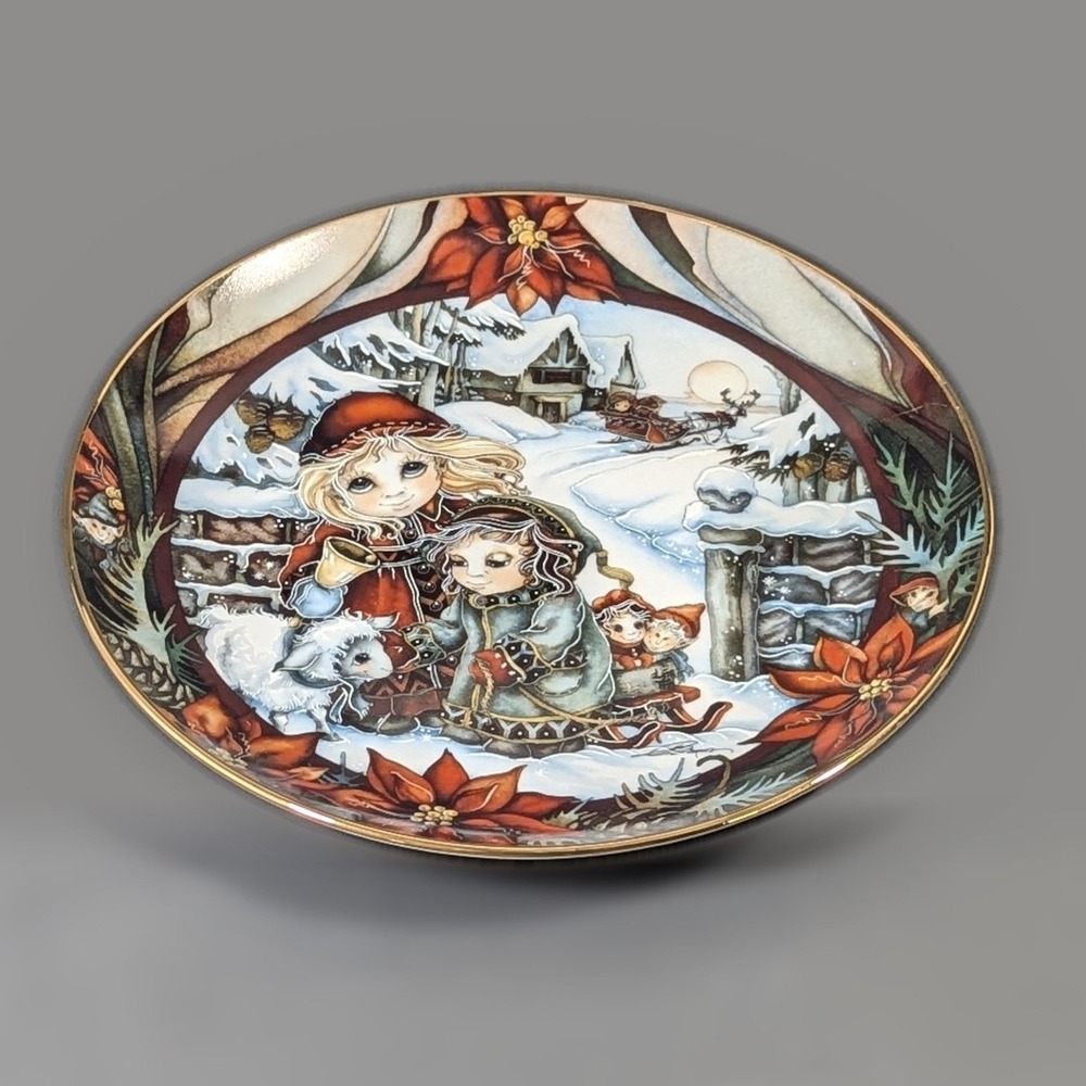 Reco 1990 Down the Glistening Lane Jody Bergsma Christmas Collector Plate 8.25"